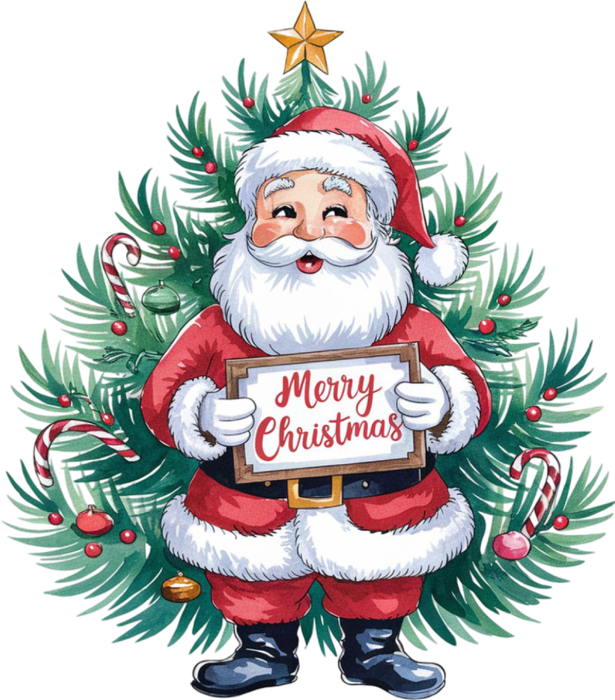 Motivtransfer 8348 Santa am Tannenbaum Merry Christmas