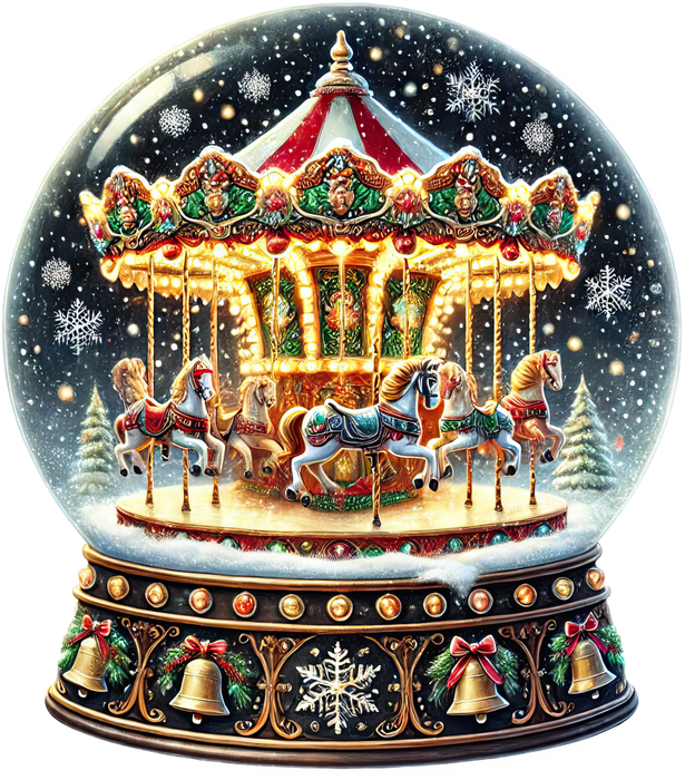 Motivtransfer 8380 Weihnachtliche Schneekugel mit Pferdekarussell