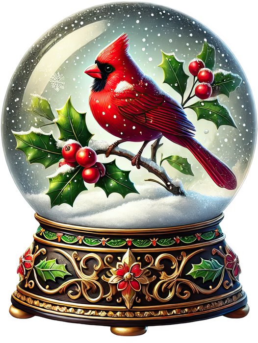 Motivtransfer 8384 Weihnachtliche Schneekugel mit rotem Vogel
