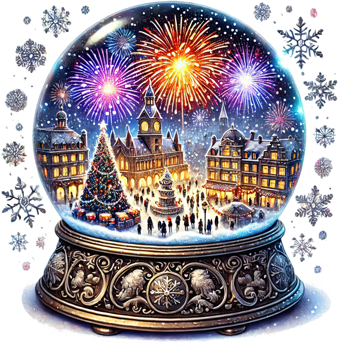 Motivtransfer 8386 Weihnachtliche Schneekugel mit Stadt und Feuerwerk