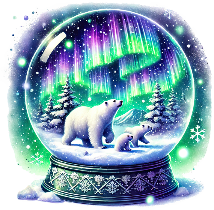 Motivtransfer 8387 Weihnachtliche Schneekugel mit Polarlichtern