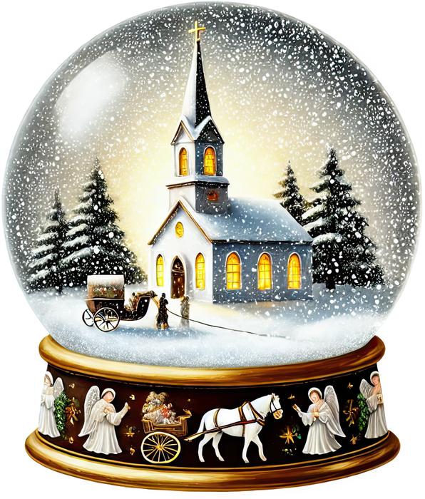 Motivtransfer 8389 Weihnachtliche Schneekugel mit verschneiter Kirche
