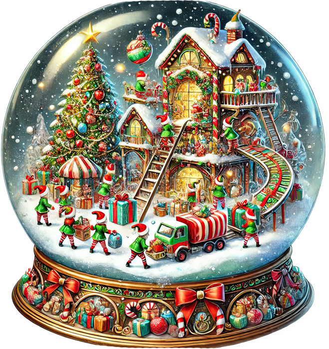 Motivtransfer 8394 Weihnachtliche Schneekugel mit Santas Haus