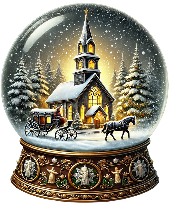 Motivtransfer 8397 Weihnachtliche Schneekugel mit Kirche und Kutsche
