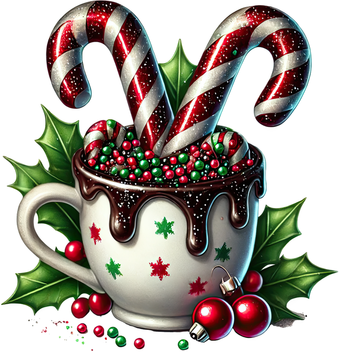 Motivtransfer 8447 Weihnachtliche Leckereien Kakao mit Zuckerstangen