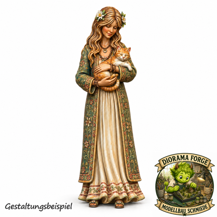 Hippie Blumenmädchen mit Katze - (DF-852)