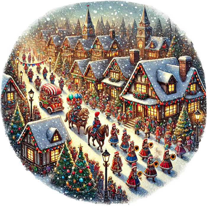 Motivtransfer 8550 Weihnachtsdorf mit Pferden und Musik