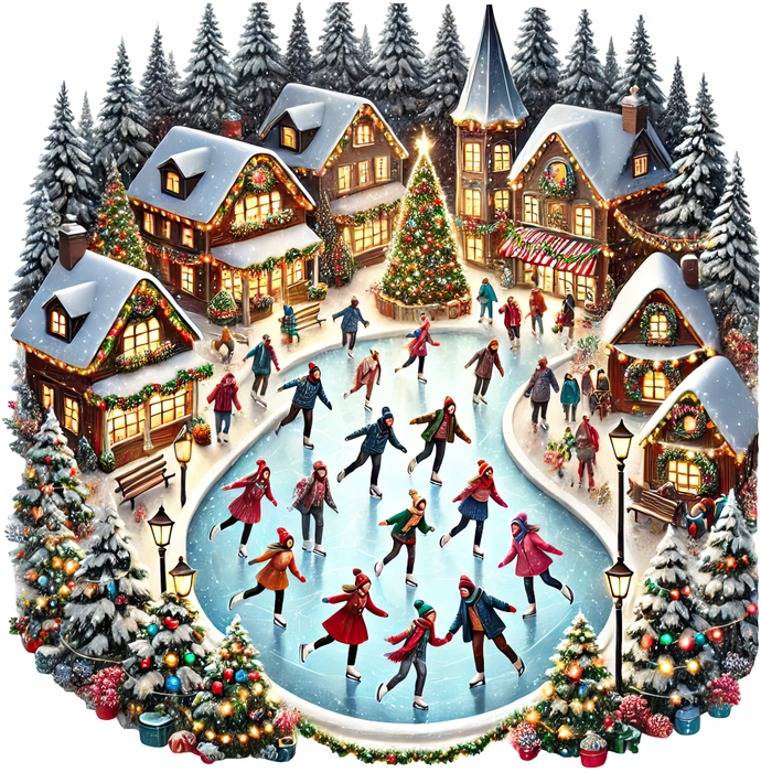 Motivtransfer 8552 Weihnachtsdorf mit Schlittschuläufern