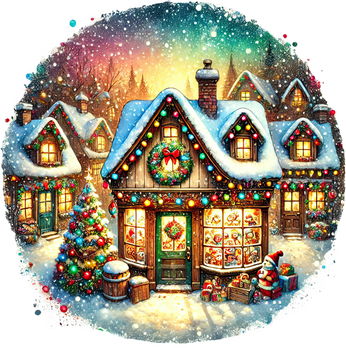 Motivtransfer 8557 Weihnachtsdorf mit beleuchtetem Haus