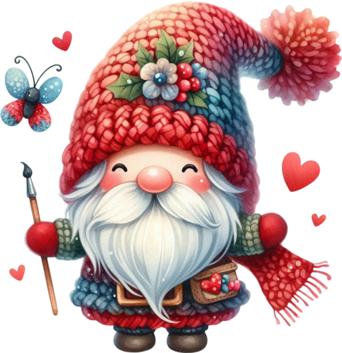 Motivtransfer 8593 Kleiner Weihnachtsgnom freut sich über den Schmetterling