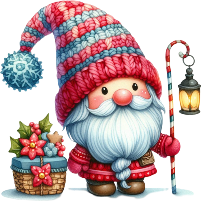 Motivtransfer 8597 Kleiner Weihnachtsgnom mit Lampe am Stock