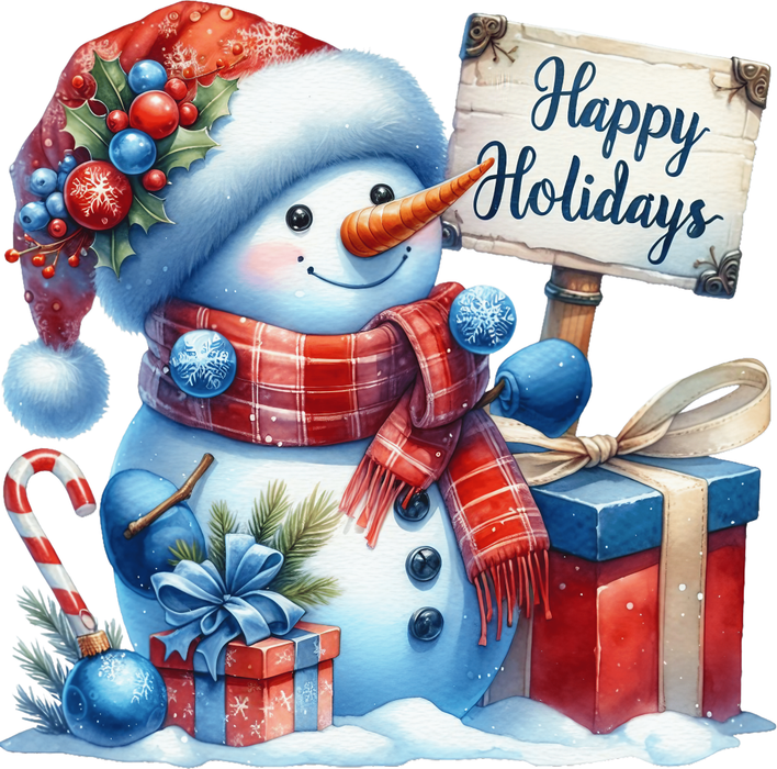 Motivtransfer 8612 Schneemann mit Schild Happy Holidays