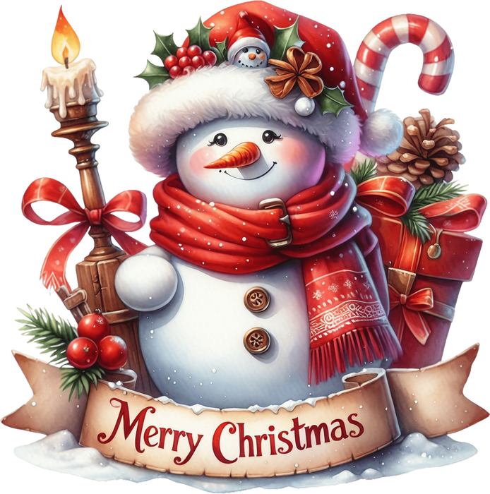Motivtransfer 8613 Schneemann mit Schild Merry Christmas
