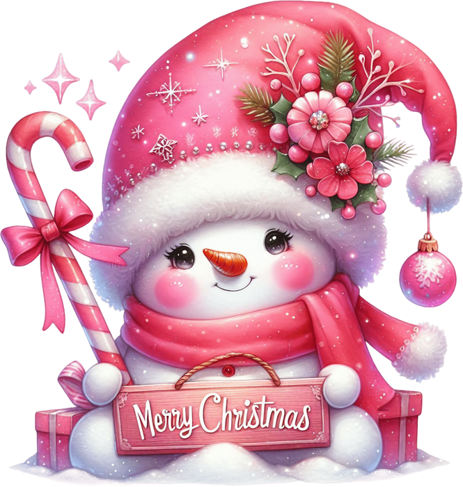 Motivtransfer 8614 Schneefrau mit Schild Merry Christmas