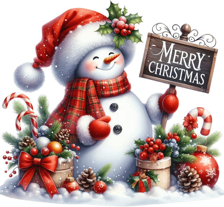Motivtransfer 8619 Schneemann mit Schild Merry Christmas