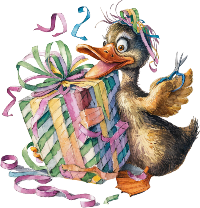 Motivtransfer 8653 Ente am Weihnachtsgeschenke packen