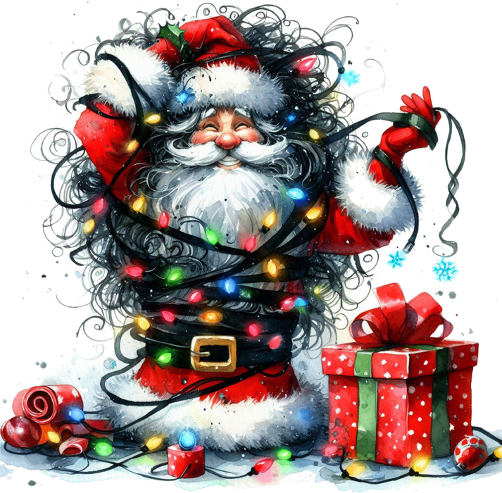 Motivtransfer 8678 Funny Santa verwickelt in Lampen
