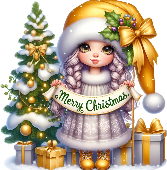 Motivtransfer 8735 Kleines Mädchen mit Schild Merry Christmas