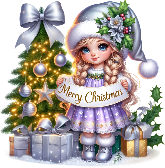 Motivtransfer 8736 Kleines Mädchen mit Schild Merry Christmas