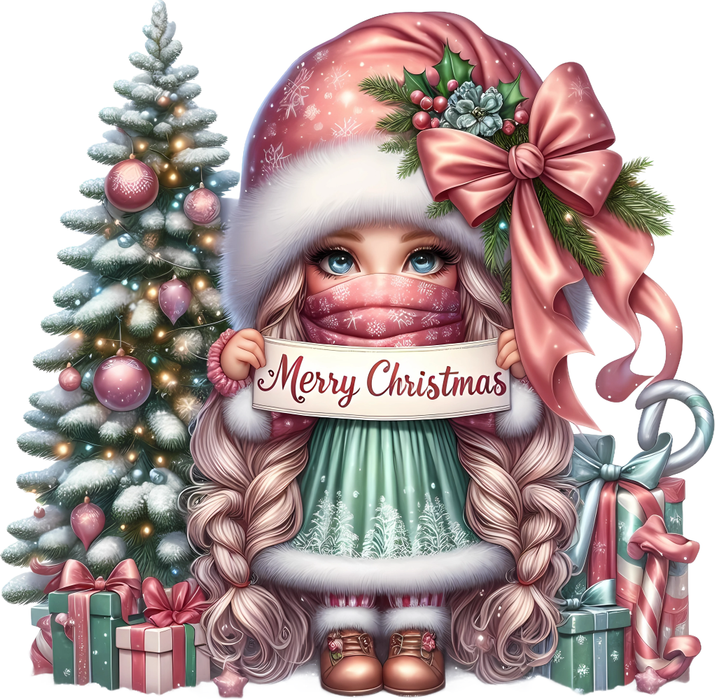 Motivtransfer 8739 Kleines Mädchen mit Schild Merry Christmas