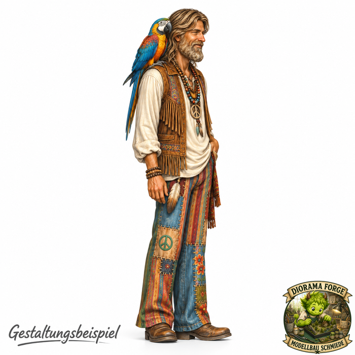 Hippie mit Papagei auf der Schulter - (DF-873)