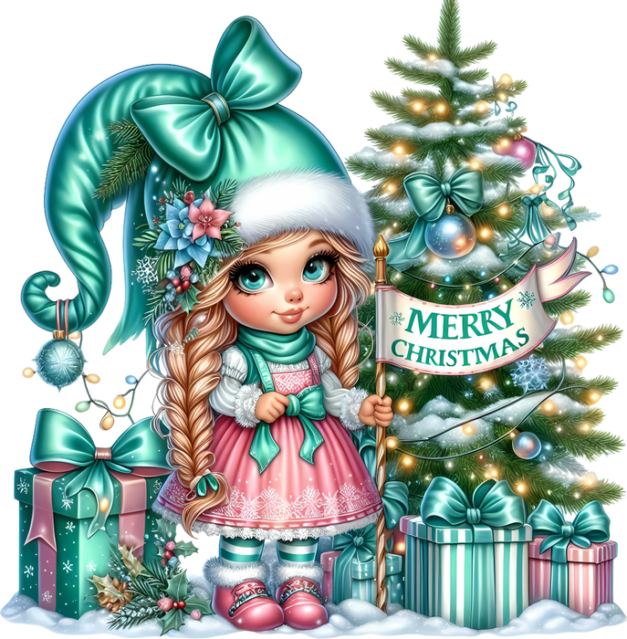 Motivtransfer 8740 Kleines Mädchen mit Schild Merry Christmas