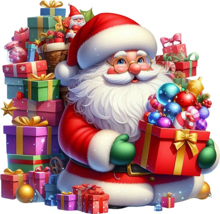Motivtransfer 8772 Santa mit einem Berg Geschenke