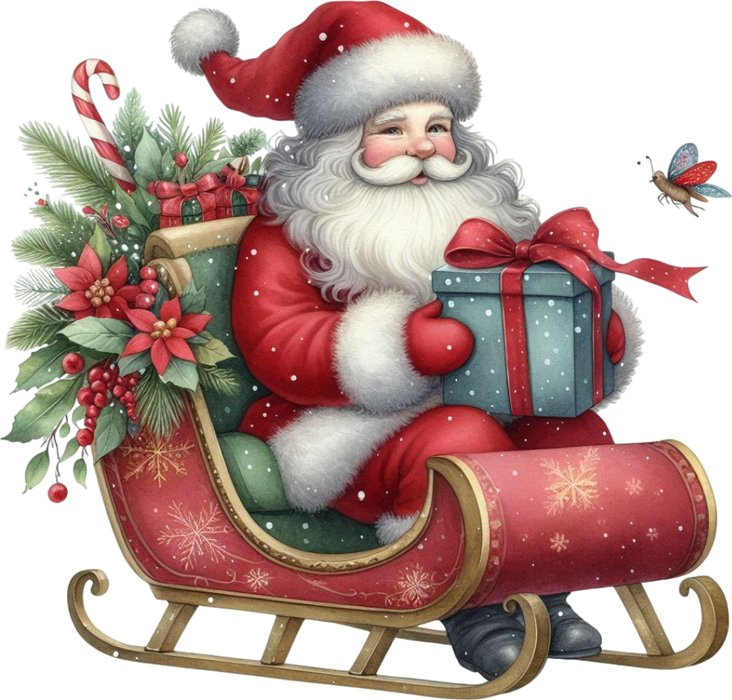 Motivtransfer 8801 Santa im Schlitten mit Geschenk
