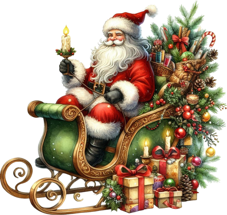 Motivtransfer 8808 Santa im Schlitten mit Weihnachtsgrün