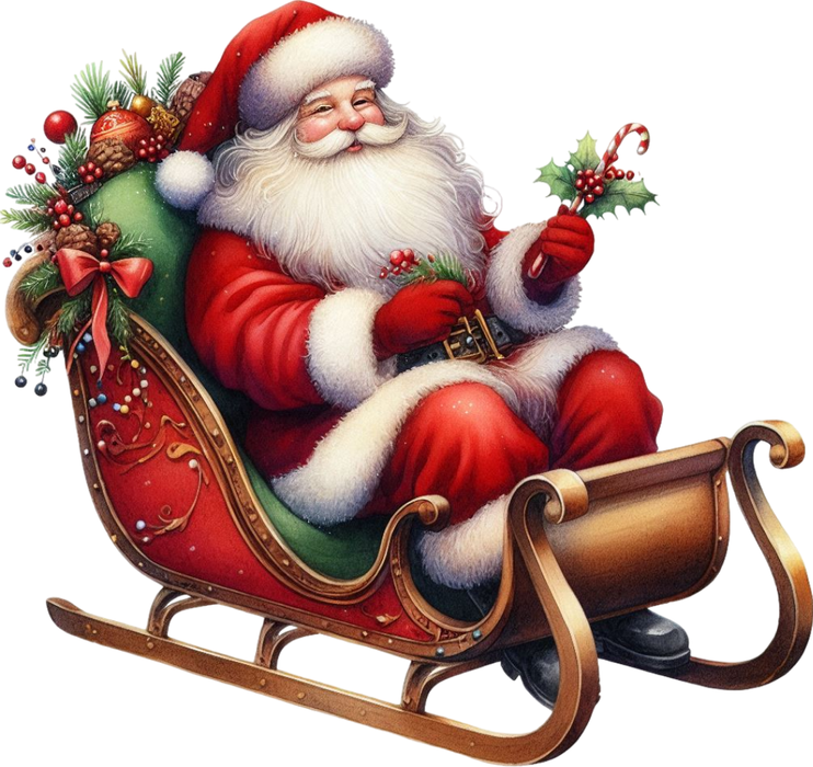Motivtransfer 8809 Santa im Schlitten mit Zuckerstange