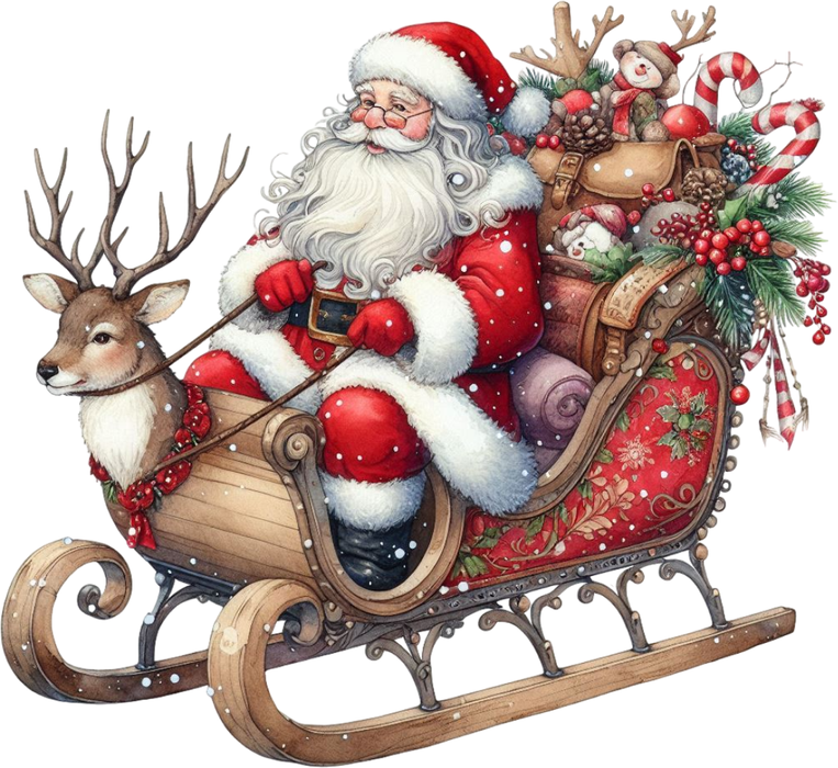 Motivtransfer 8810 Santa im Schlitten mit Rentier