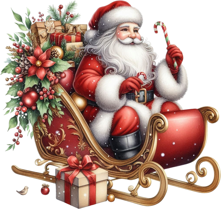 Motivtransfer 8812 Santa im Schlitten mit Weihnachtsgrün
