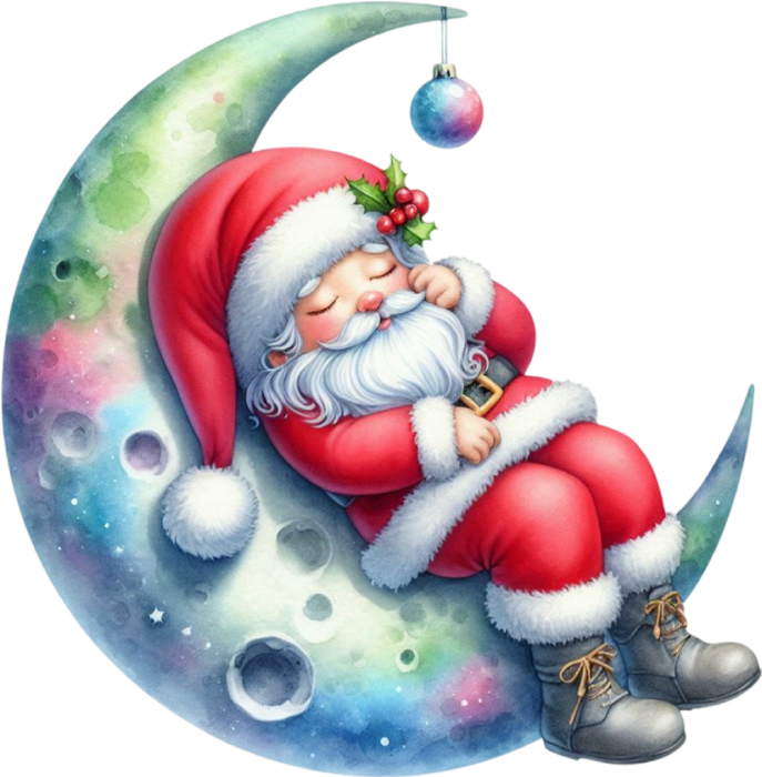 Motivtransfer 8911 Schlafender Weihnachtsmann auf Mond