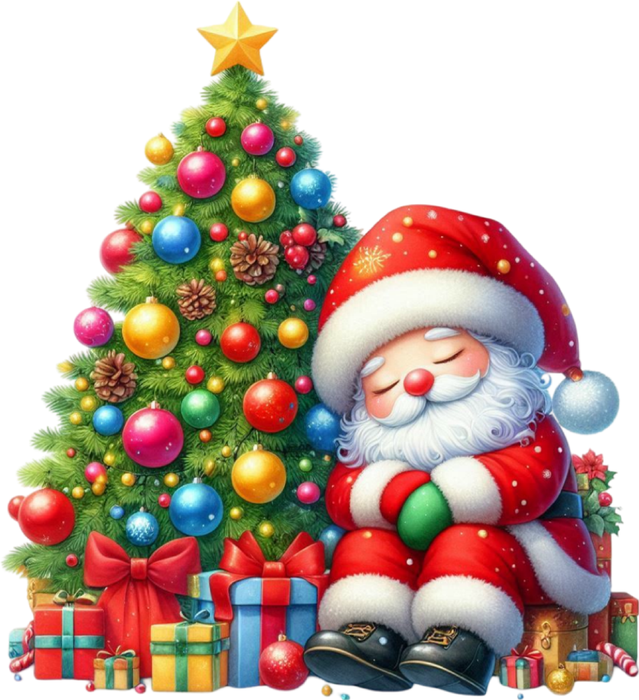 Motivtransfer 8912 Schlafender Weihnachtsmann am Tannenbaum