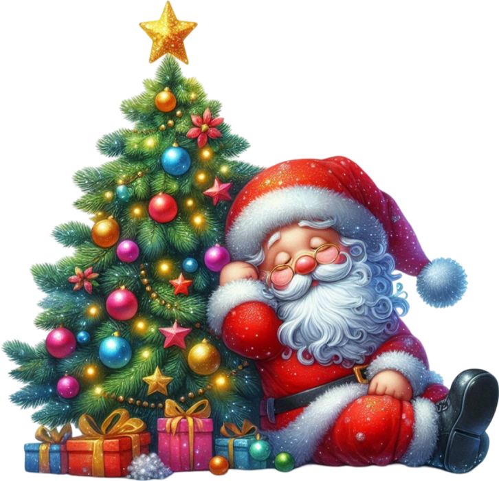 Motivtransfer 8915 Schlafender Weihnachtsmann am Weihnachtsbaum