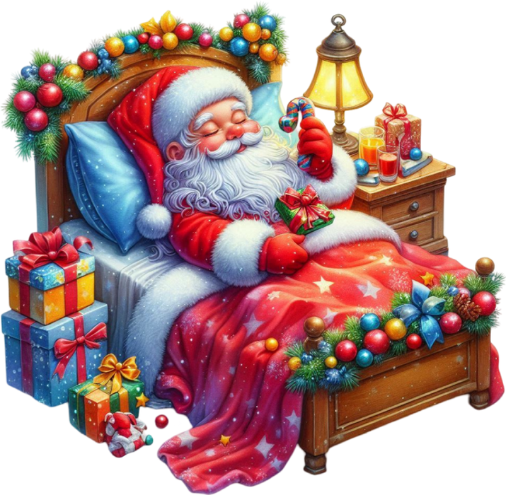 Motivtransfer 8918 Schlafender Weihnachtsmann im Bett