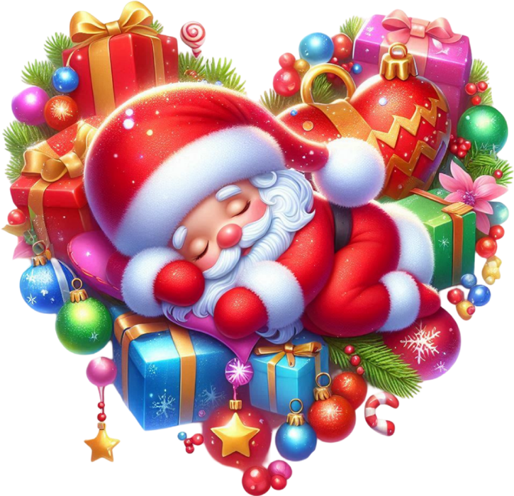 Motivtransfer 8919 Schlafender Weihnachtsmann auf Geschenken