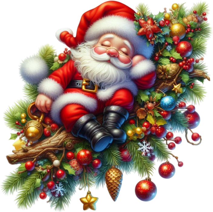 Motivtransfer 8924 Schlafender Weihnachtsmann auf Tannenzweig