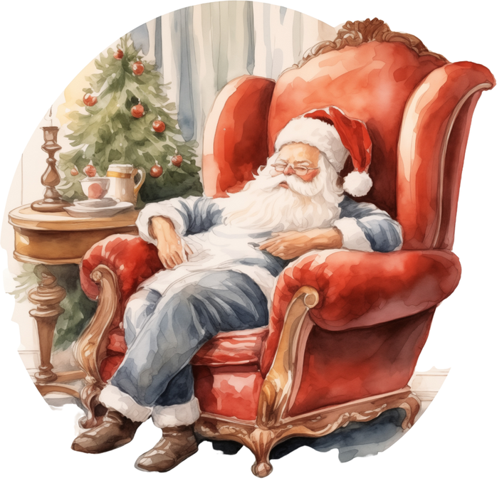 Motivtransfer 8931 Schlafender Weihnachtsmann im Stuhl Vintage