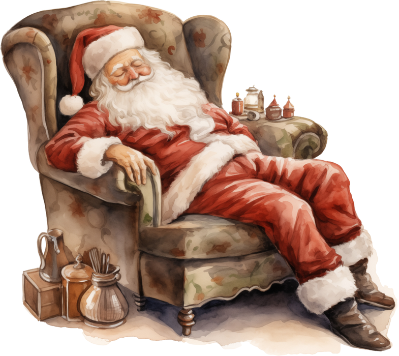 Motivtransfer 8933 Schlafender Weihnachtsmann im Sessel Vintage