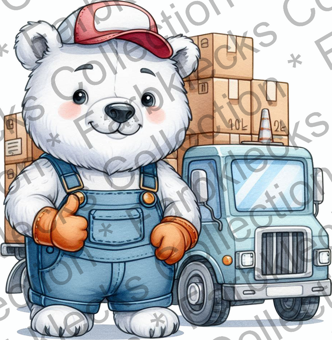 Motivtransfer 9675 Eisbär als Trucker mit Paketen
