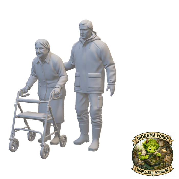 Hochwasserhelfer hilft einer Oma im Rollator - (DF-790)