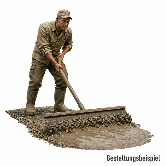 Hochwasserhelfer schiebt Schlamm - (DF-796)