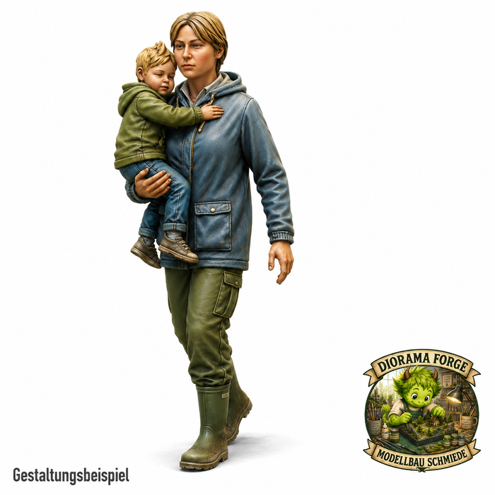 Hochwasser Mutter trägt ein Kind - (DF-803)