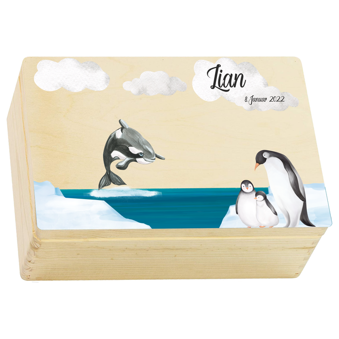 Erinnerungskiste / Erinnerungsbox / Spielzeugkiste Arktische Tierwelt Pinguine